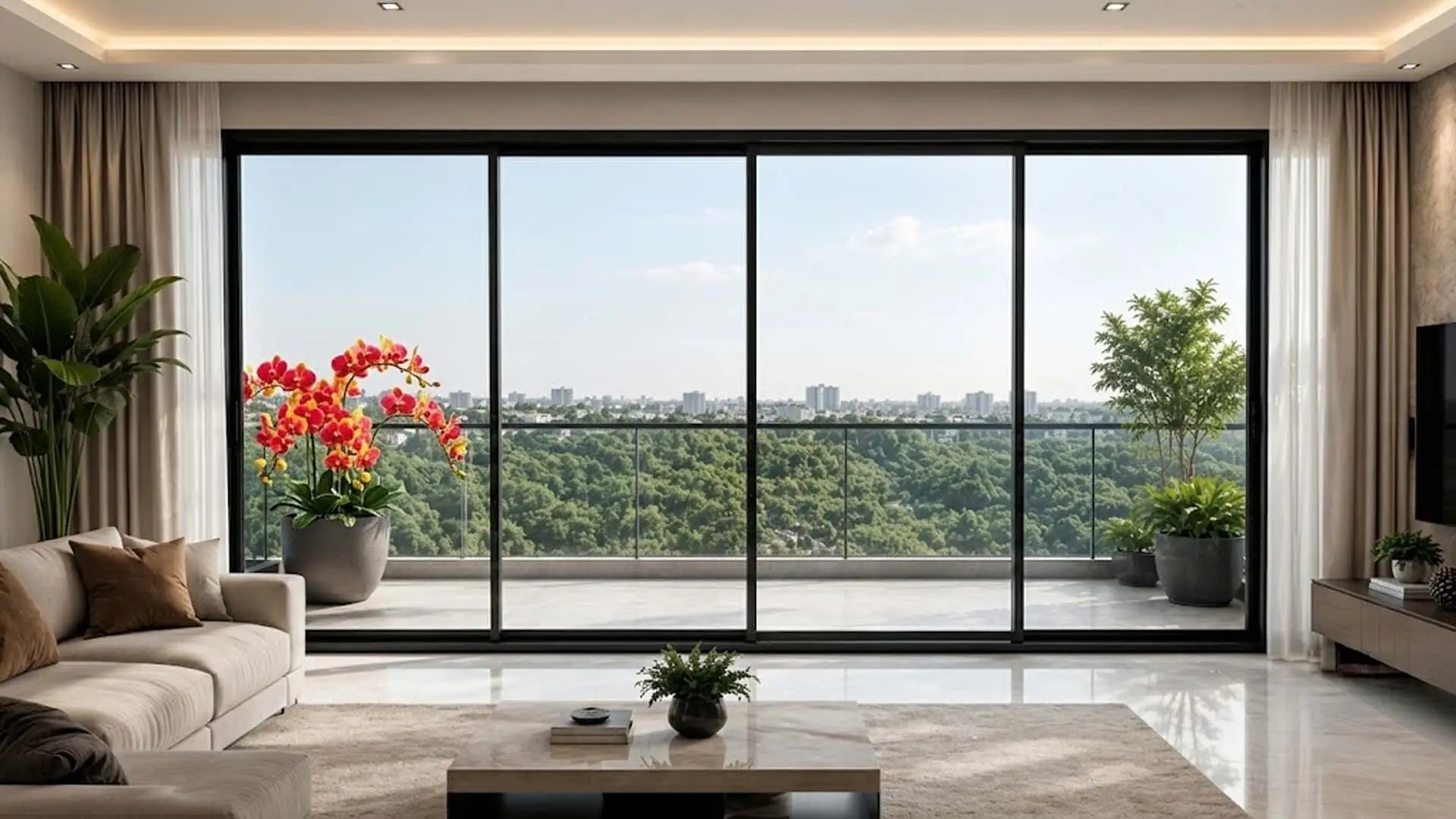Large glass panel sliding windows for living rooms