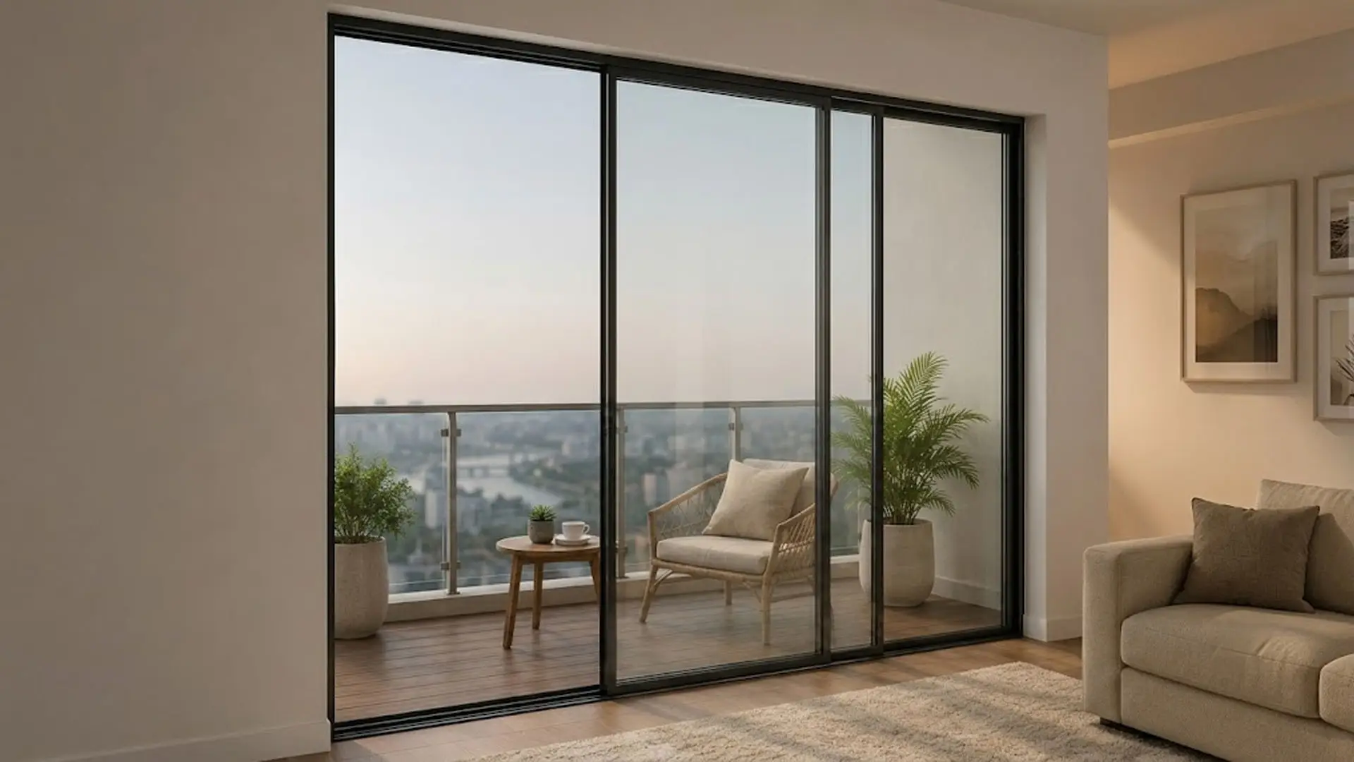 Space saving sliding window designs for balconies